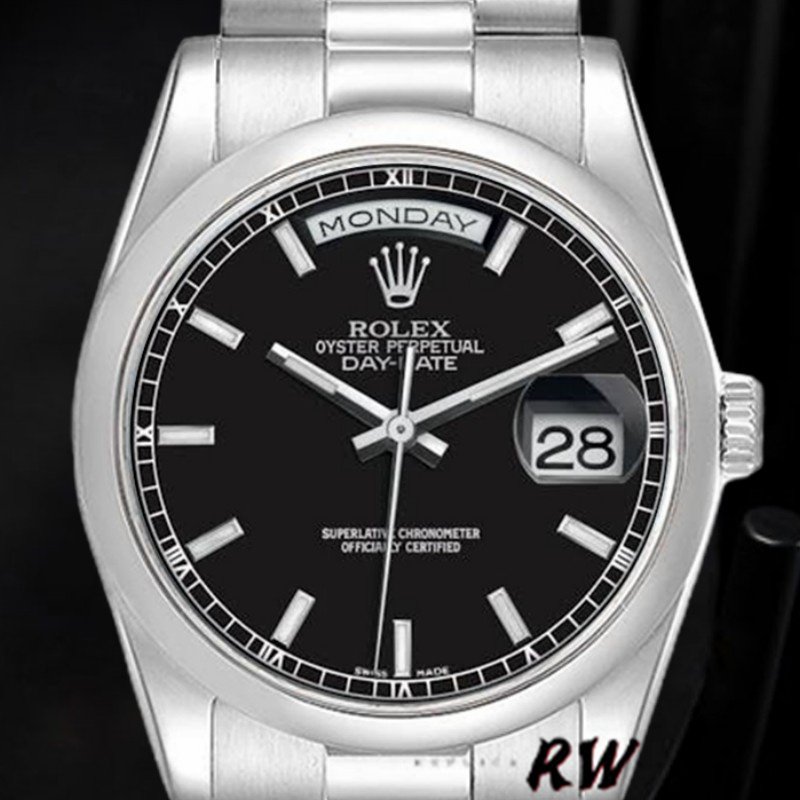 Rolex Day Date 118206 Platinum Black Dial 36mm Unisex Replica Watch