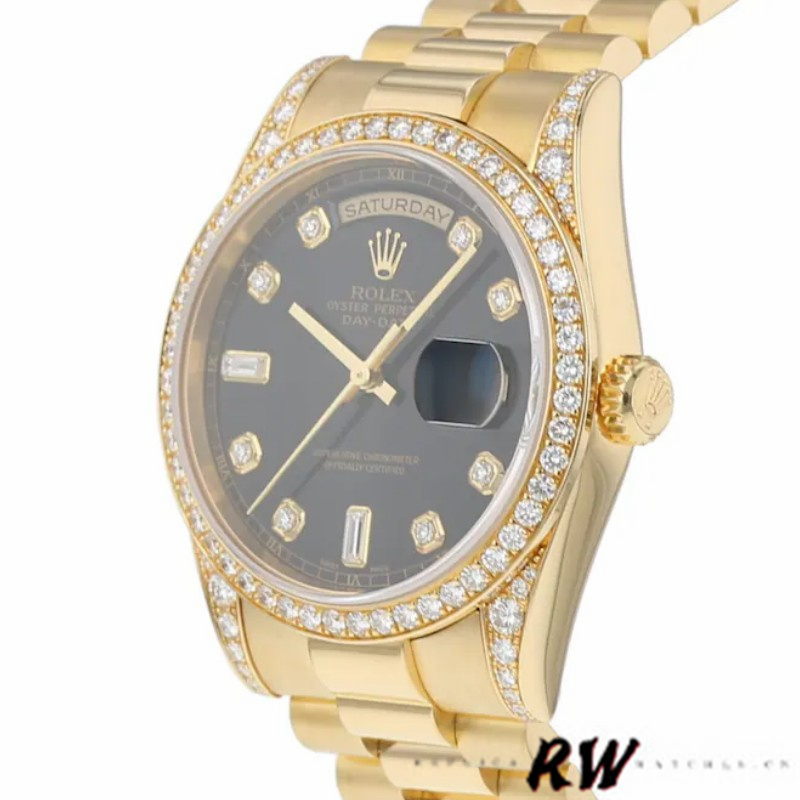 Rolex Day-Date 118388 Black Diamond Dial 36mm Unisex Replica Watch