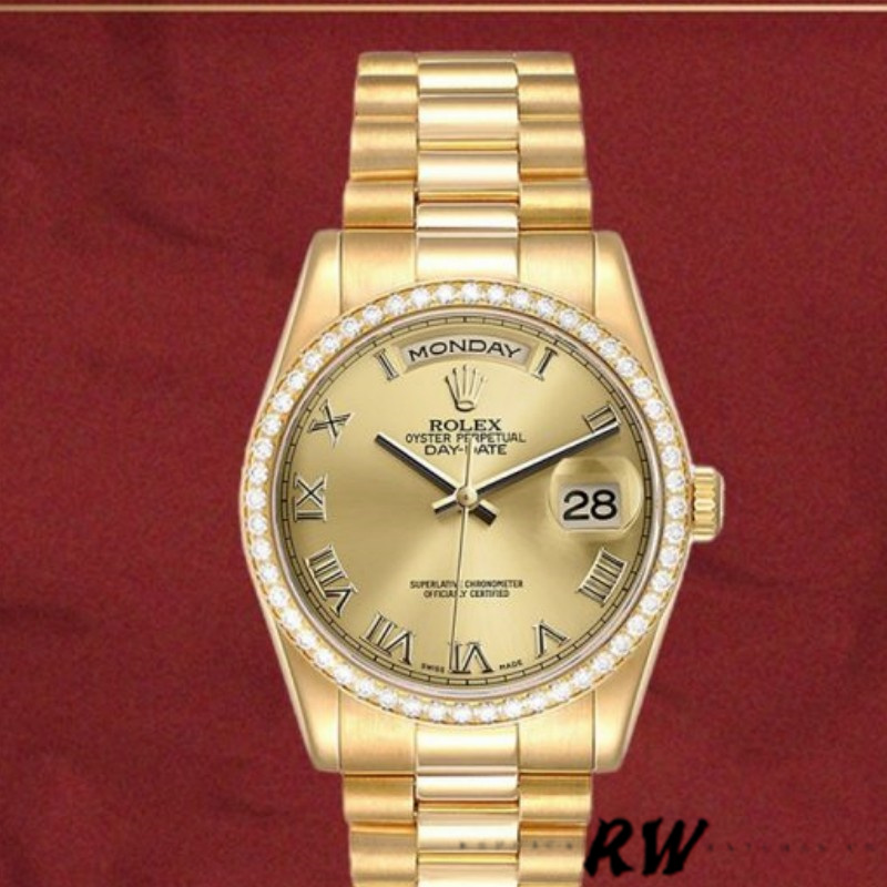 Rolex Day Date 118348 Champagne dial Yellow Gold 36mm Unisex Replica Watch