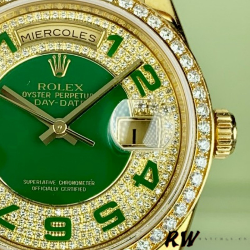 Rolex Day Date 118348 Green Diamond Dial Yellow Gold 36mm Unisex Replica Watch