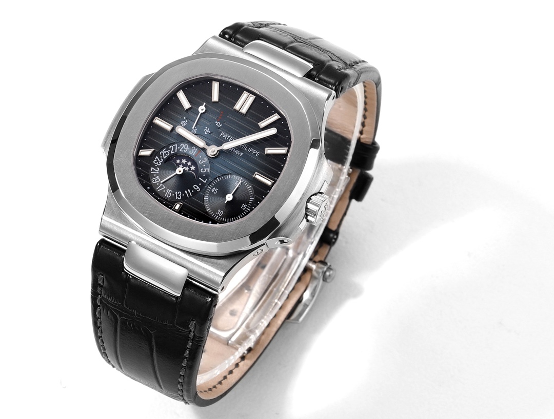 Patek Philippe Nautilus Moon Phases Rose & White Gold Slate Blue Sunburst 5712GR 001