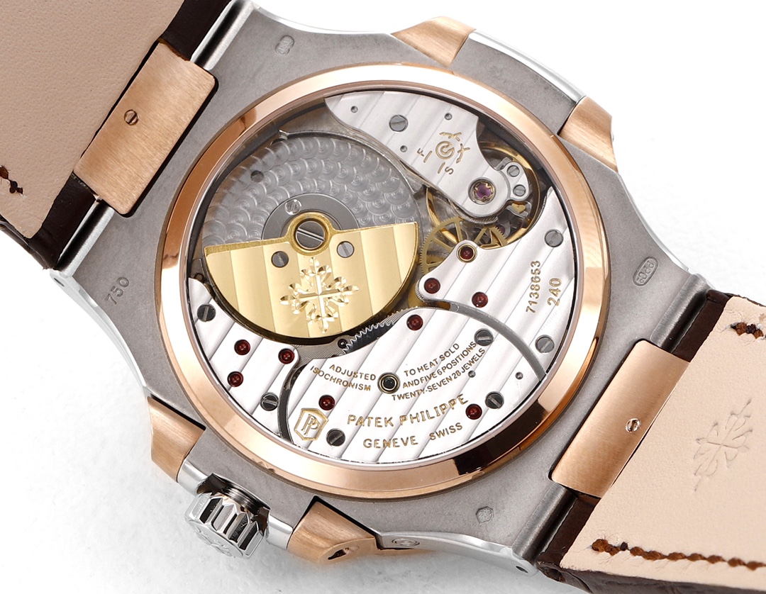 Patek Philippe Nautilus Moon Phases Rose & White Gold Slate Grey Dial 5712GR 001