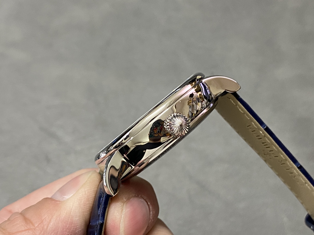 Side angle view of Patek Philippe 6102P 001 focusing on case profile and crown details.