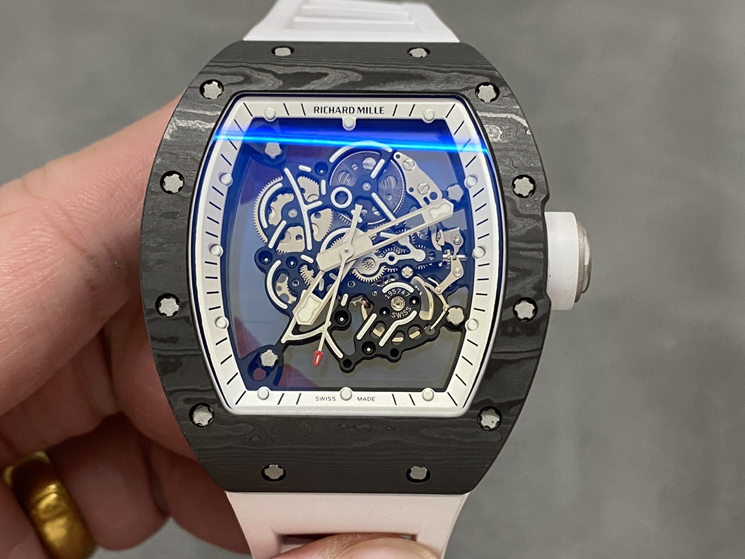 Richard Miller RM055 NTPT Carbon Fiber White Rubber Strap