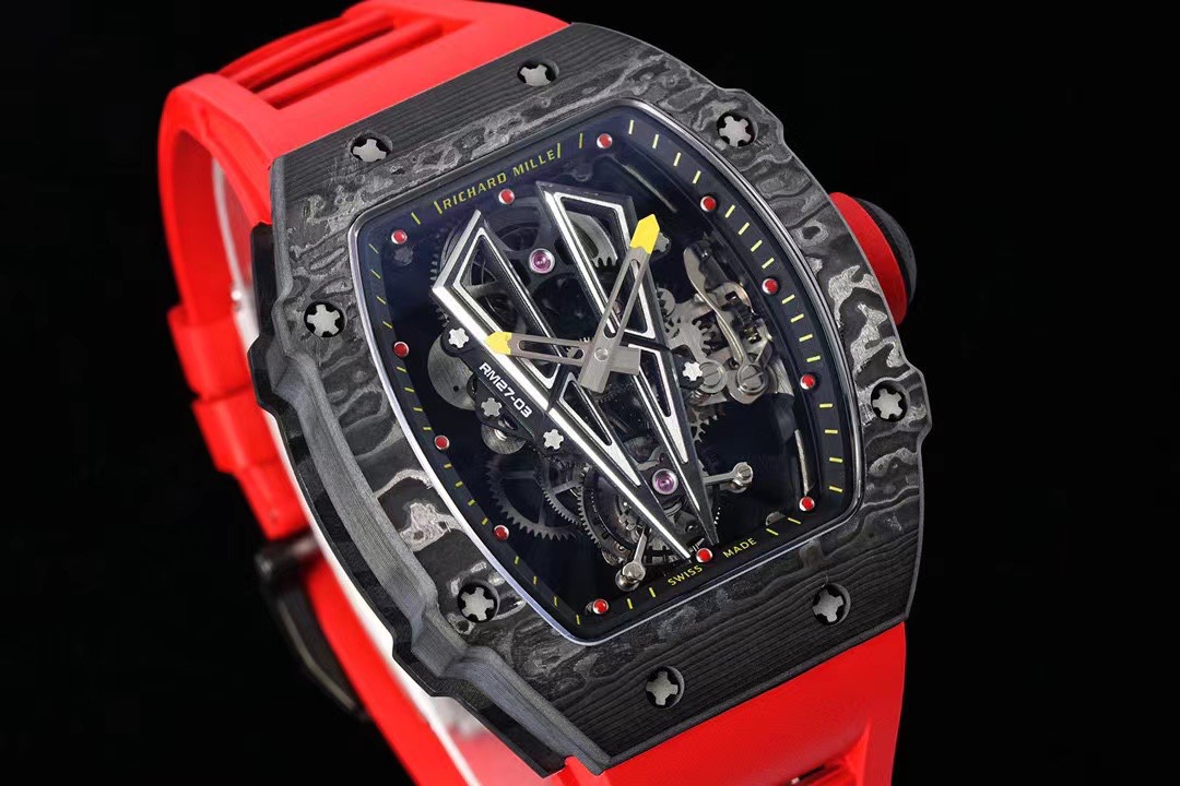 Replica RM 27-03 Rafael Nadal Black Tourbillon Red Rubber Strap