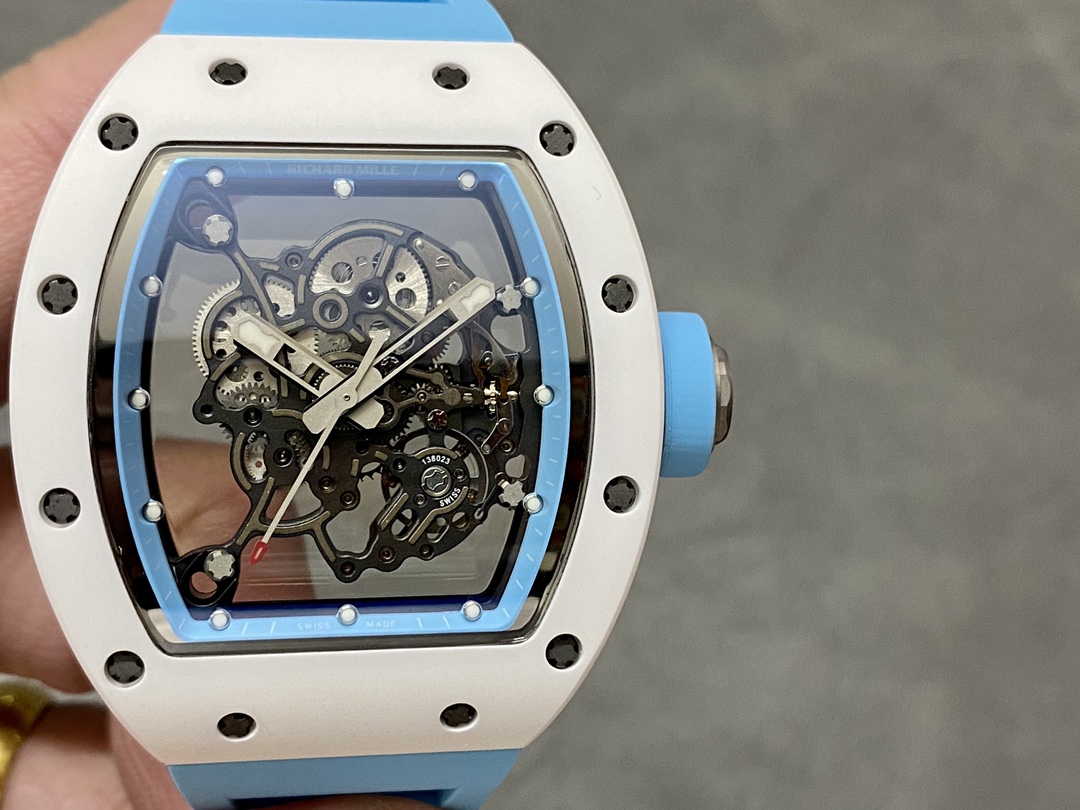 Richard Miller RM 055 RMUL2 NTPT Carbon Fiber Blue Rubber Strap