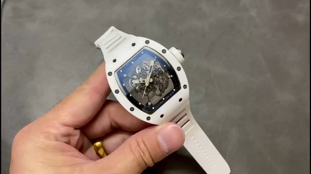 Richard Miller RM 055 RMUL2 NTPT Carbon Fiber Black Mark White Rubber Strap