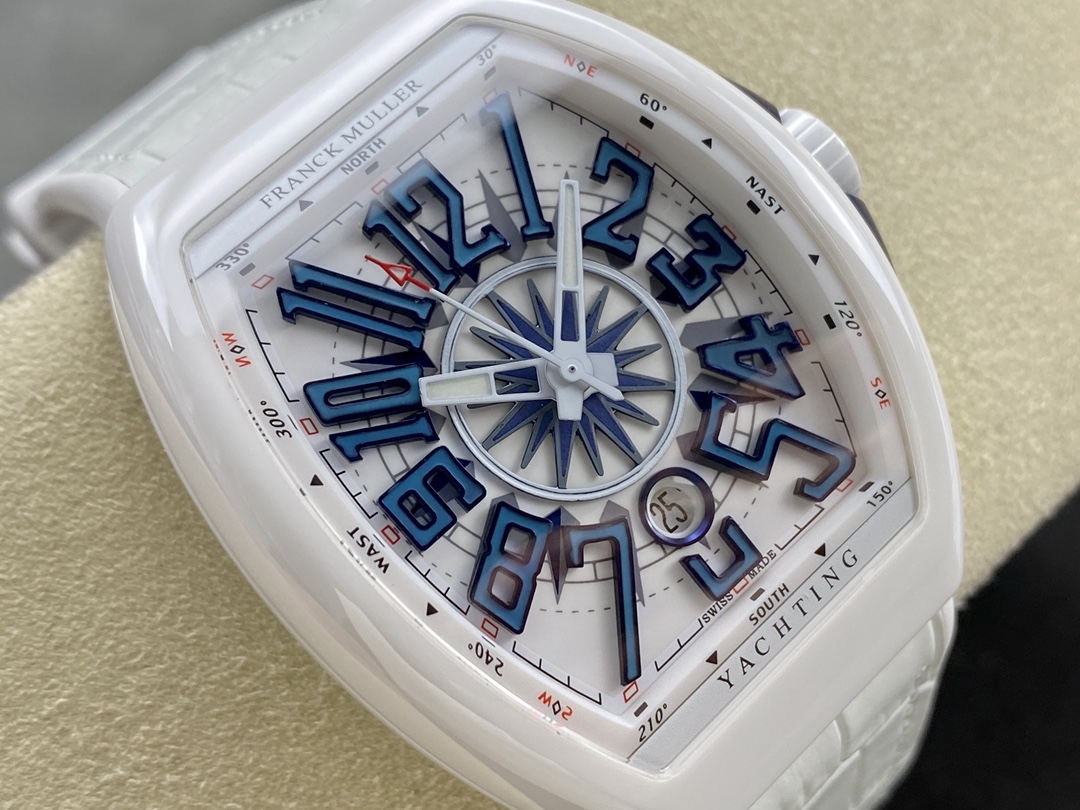 Swiss Franck Muller Framulan V45 White Ceramic Yacht Model Blue Number