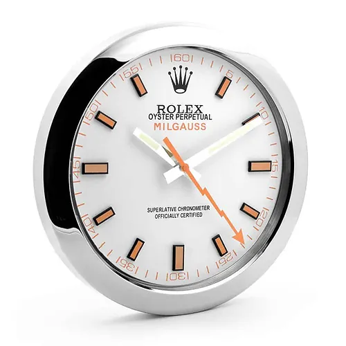 Rolex Milgauss Silver & White Wall Clock