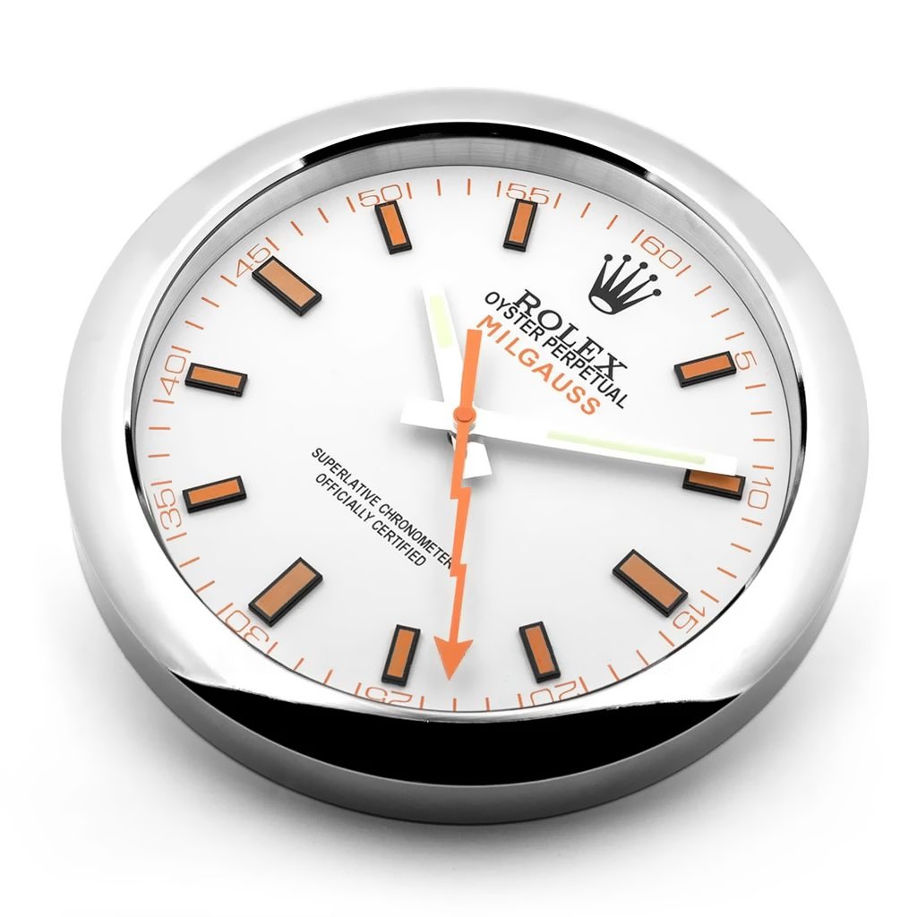 Rolex Milgauss Silver & White Wall Clock