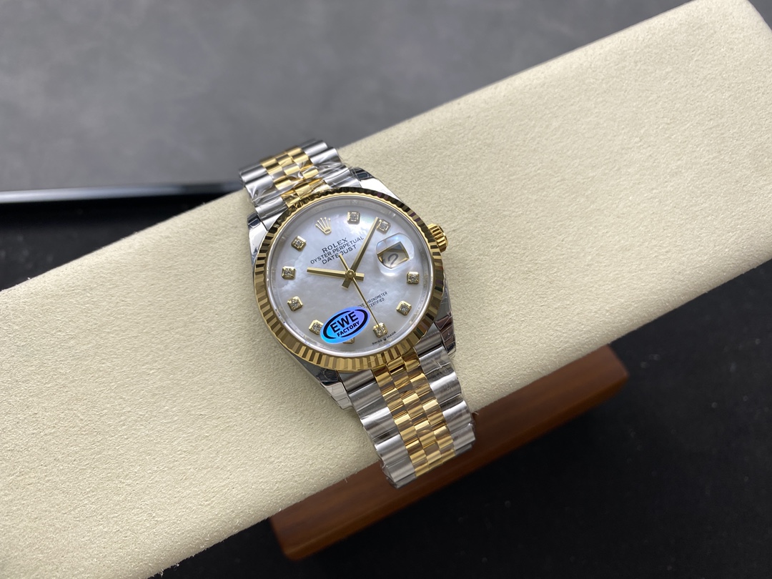 Rolex Datejust 126233 White MOP Diamond Dial Fluted Bezel 36MM Unisex Replica Watch