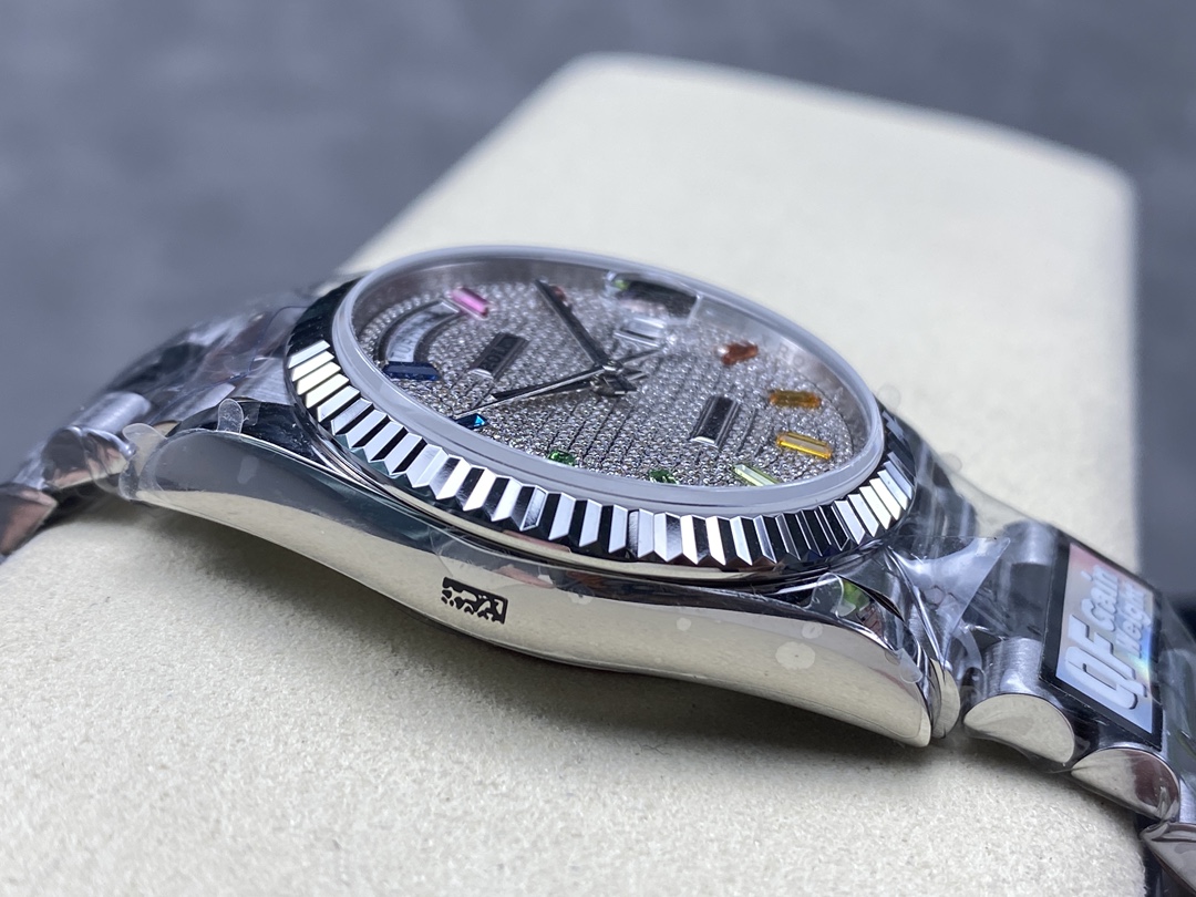 Rolex Day Date 36mm White Gold 128239 0016 Pave Rainbow Diamond Dial