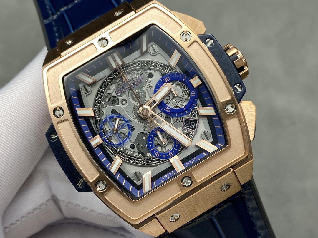 Hublot Spirit of Big Bang Chronograph King Gold Blue Leather Men's Watch 641.OX.7180.LR