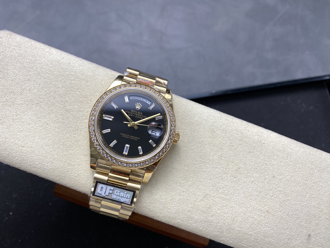 Rolex Day-Date 228348RBR 0039 Black Diamond Dial Diamond Bezel 40mm Mens Replica Watch