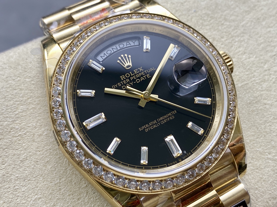 Rolex Day-Date 228348RBR 0039 Black Diamond Dial Diamond Bezel 40mm Mens Replica Watch
