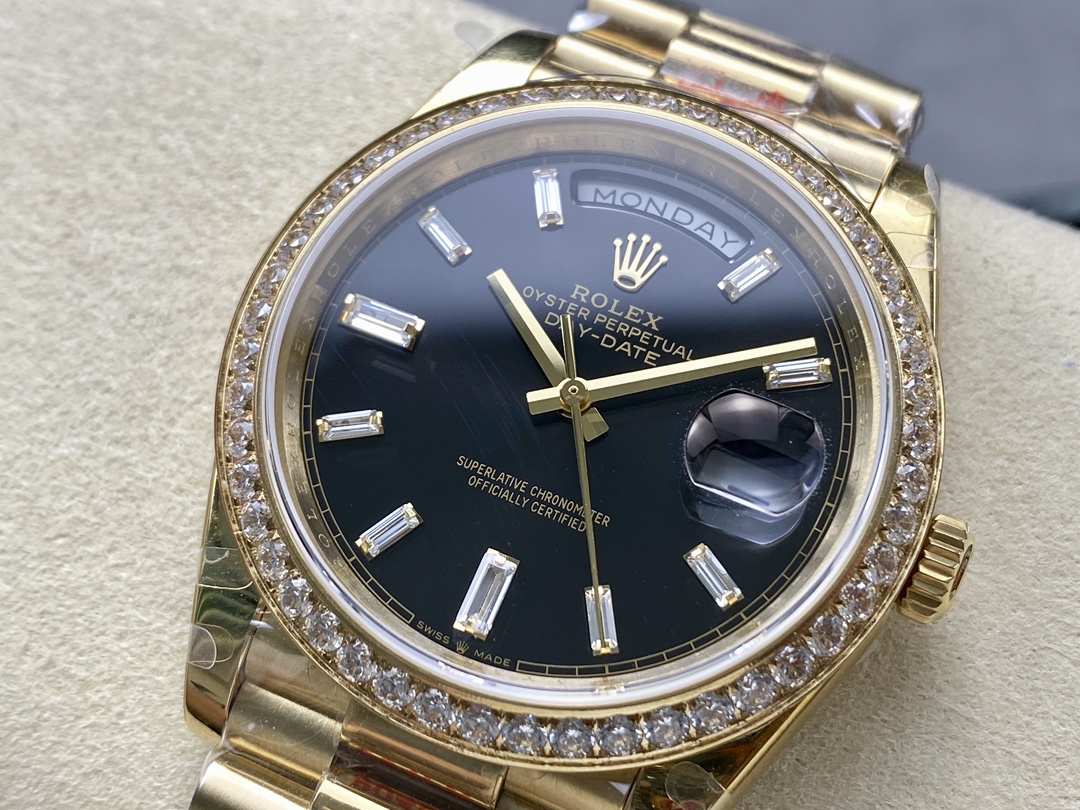 Rolex Day-Date 228348RBR 0039 Black Diamond Dial Diamond Bezel 40mm Mens Replica Watch