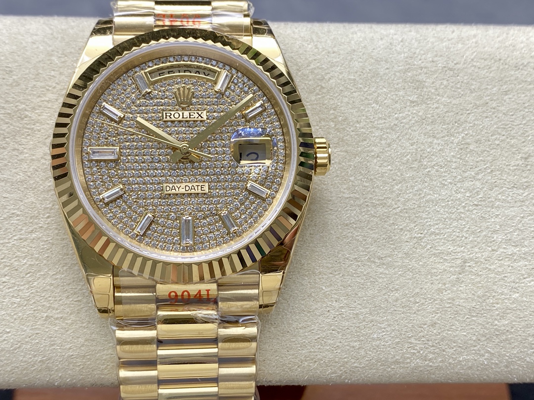 Rolex Day Date 40 Yellow Gold Pave Diamond Dial M228238 0054 Men's Watch