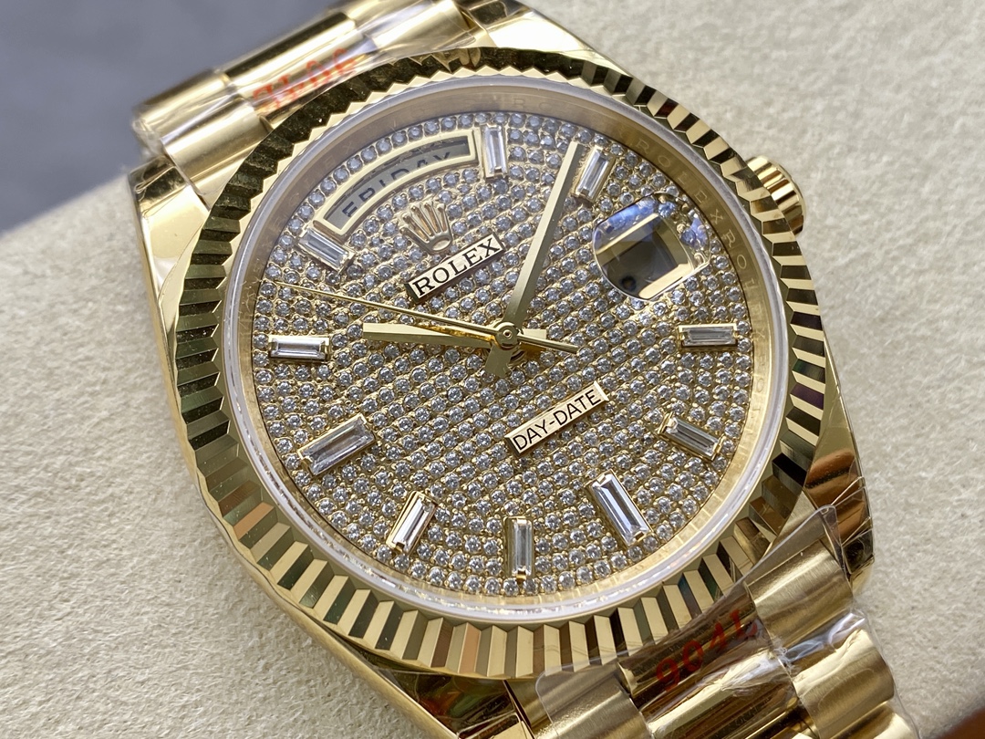 Rolex Day Date 40 Yellow Gold Pave Diamond Dial M228238 0054 Men's Watch