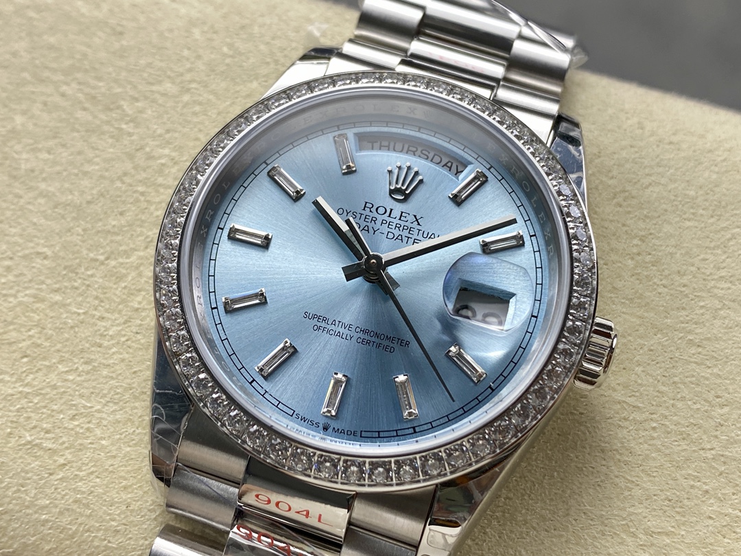 Rolex Day Date m128396tbr 0003 Platinum Ice Blue Dial 36 mm