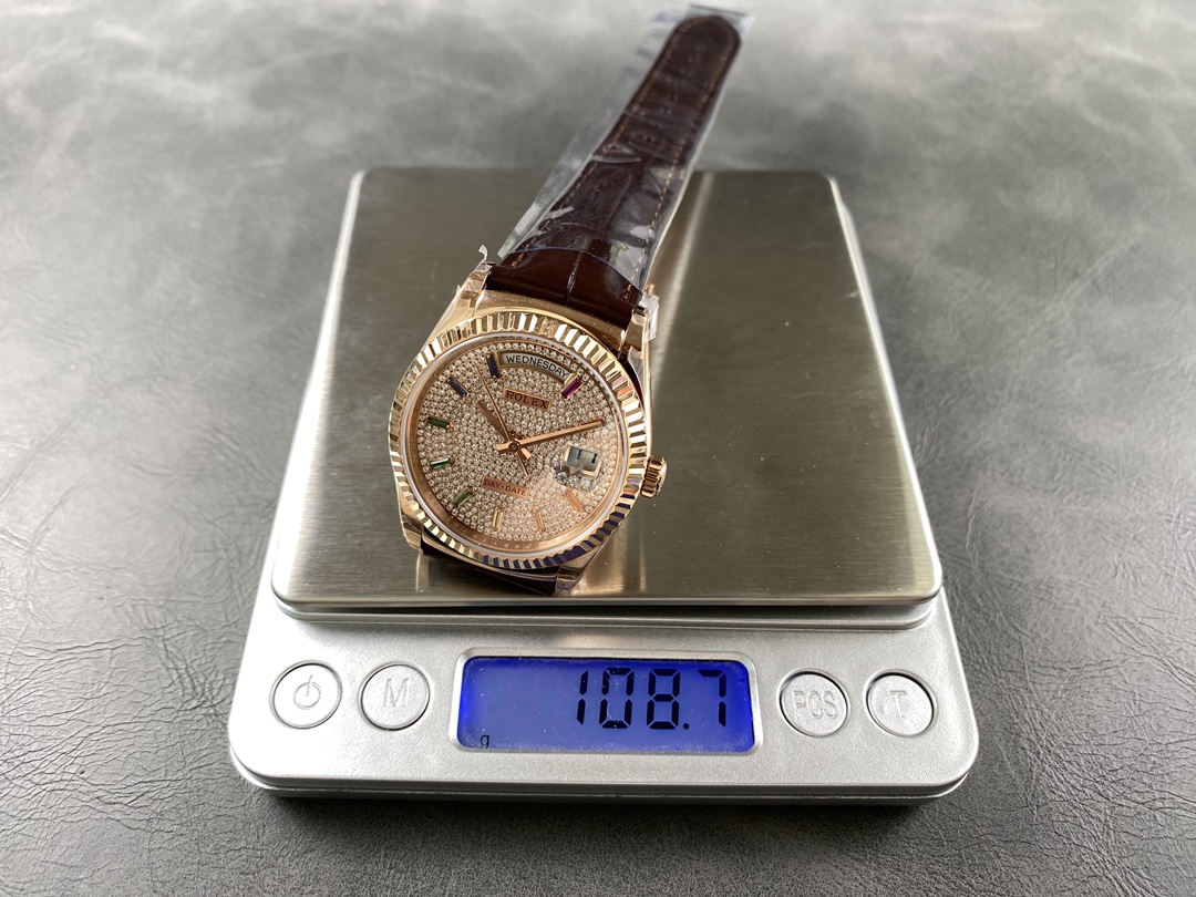 Rolex Day Date 36 Diamond Paved Dial Fluted Bezel 18K Everose gold 128235 0039 President Watch