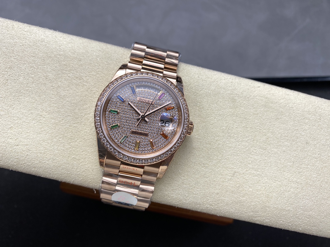 Rolex Day Date 36mm 128345RBR 0042 Diamond Paved Dial President Watch
