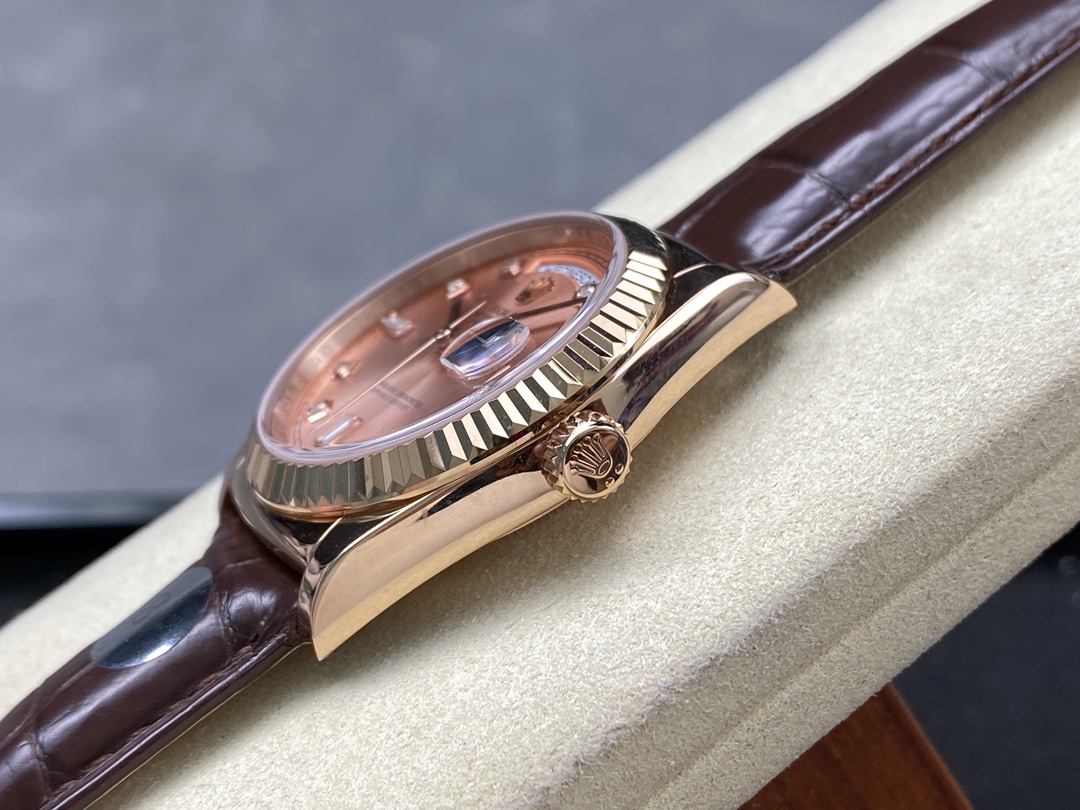 Rolex Day Date 36 Yellow Gold Case 118135 0101 Brown Leather Watch