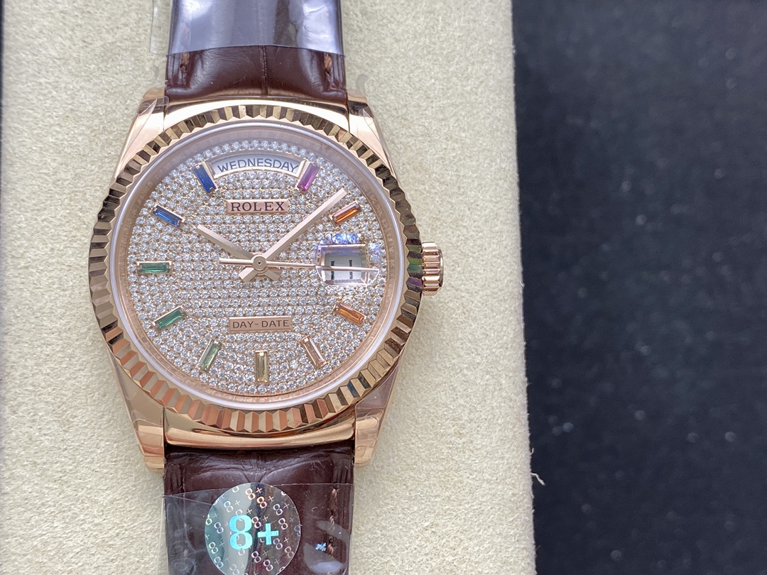 Rolex Day Date 36 Diamond Paved Dial Fluted Bezel 18K Everose gold 128235 0039 President Watch