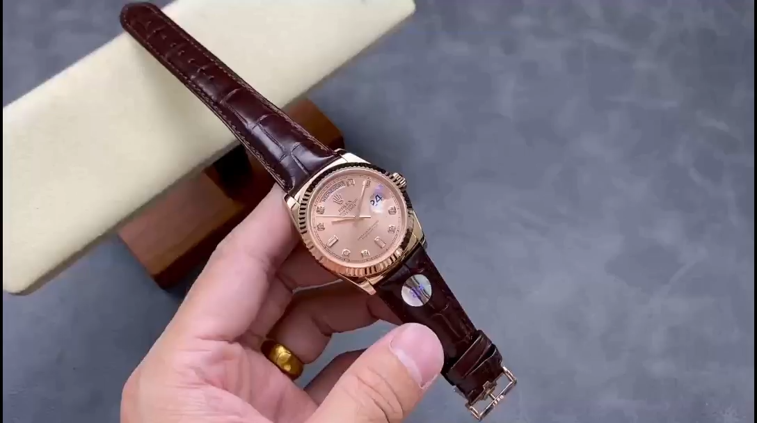 Rolex Day Date 36 Yellow Gold Case 118135 0101 Brown Leather Watch