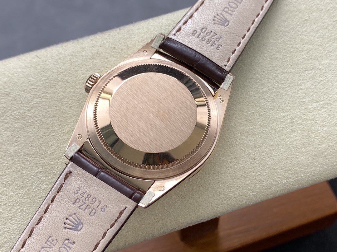 Rolex Day Date 36 Yellow Gold Case 118135 0101 Brown Leather Watch