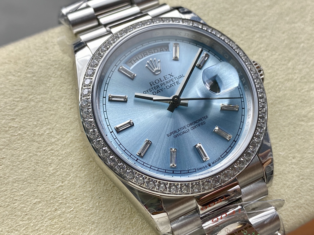 Rolex Day Date m128396tbr 0003 Platinum Ice Blue Dial 36 mm