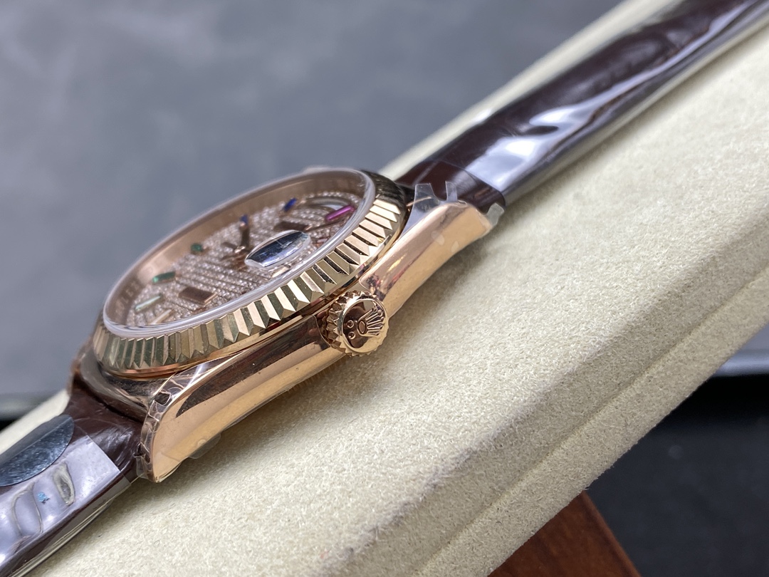 Rolex Day Date 36 Diamond Paved Dial Fluted Bezel 18K Everose gold 128235 0039 President Watch