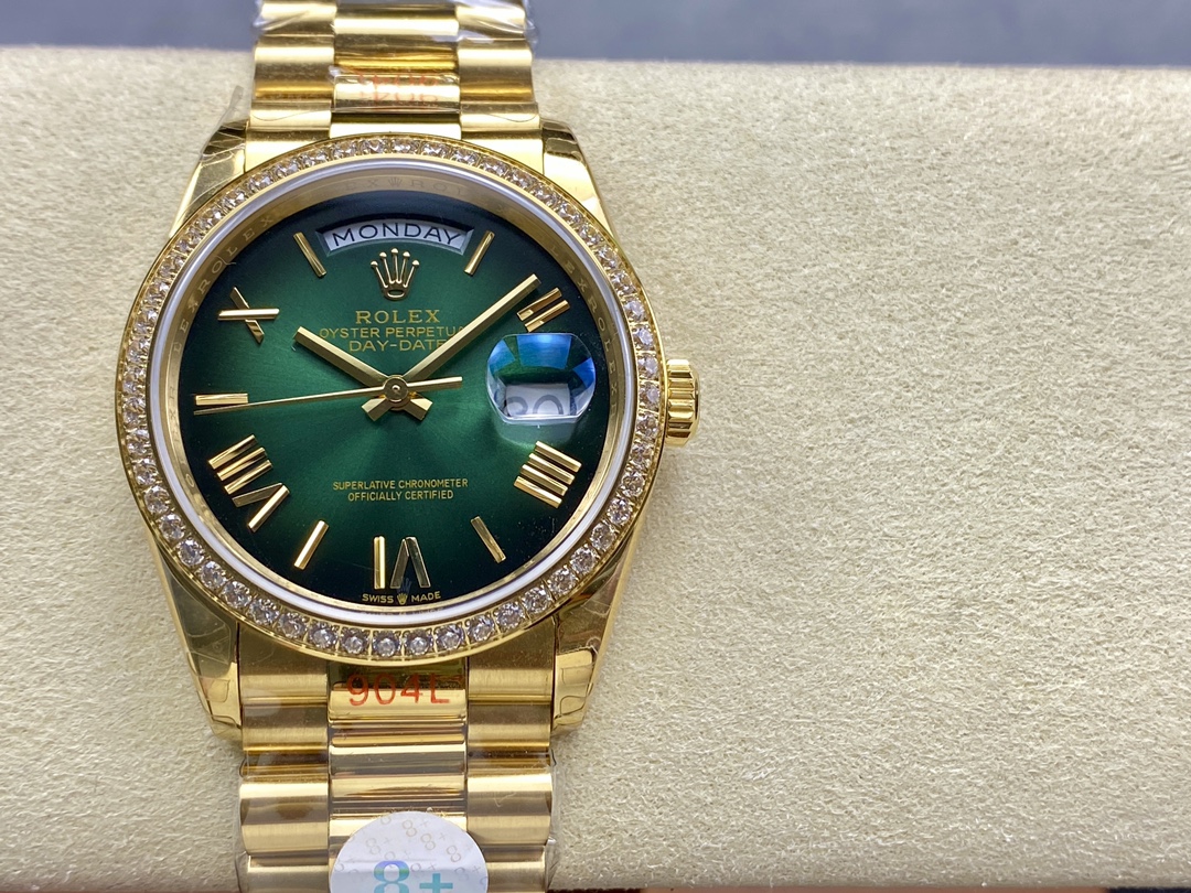 Rolex Day Date 36 36mm Green Ombré Dial Diamond-Set Bezel President Bracelet m128348rbr 0068