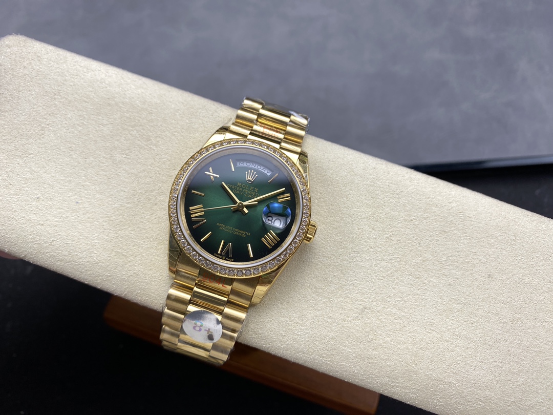 Rolex Day Date 36 36mm Green Ombré Dial Diamond-Set Bezel President Bracelet m128348rbr 0068