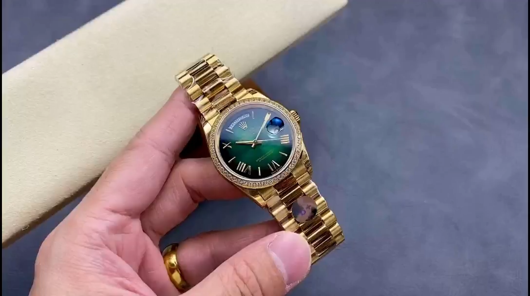 Rolex Day Date 36 36mm Green Ombré Dial Diamond-Set Bezel President Bracelet m128348rbr 0068