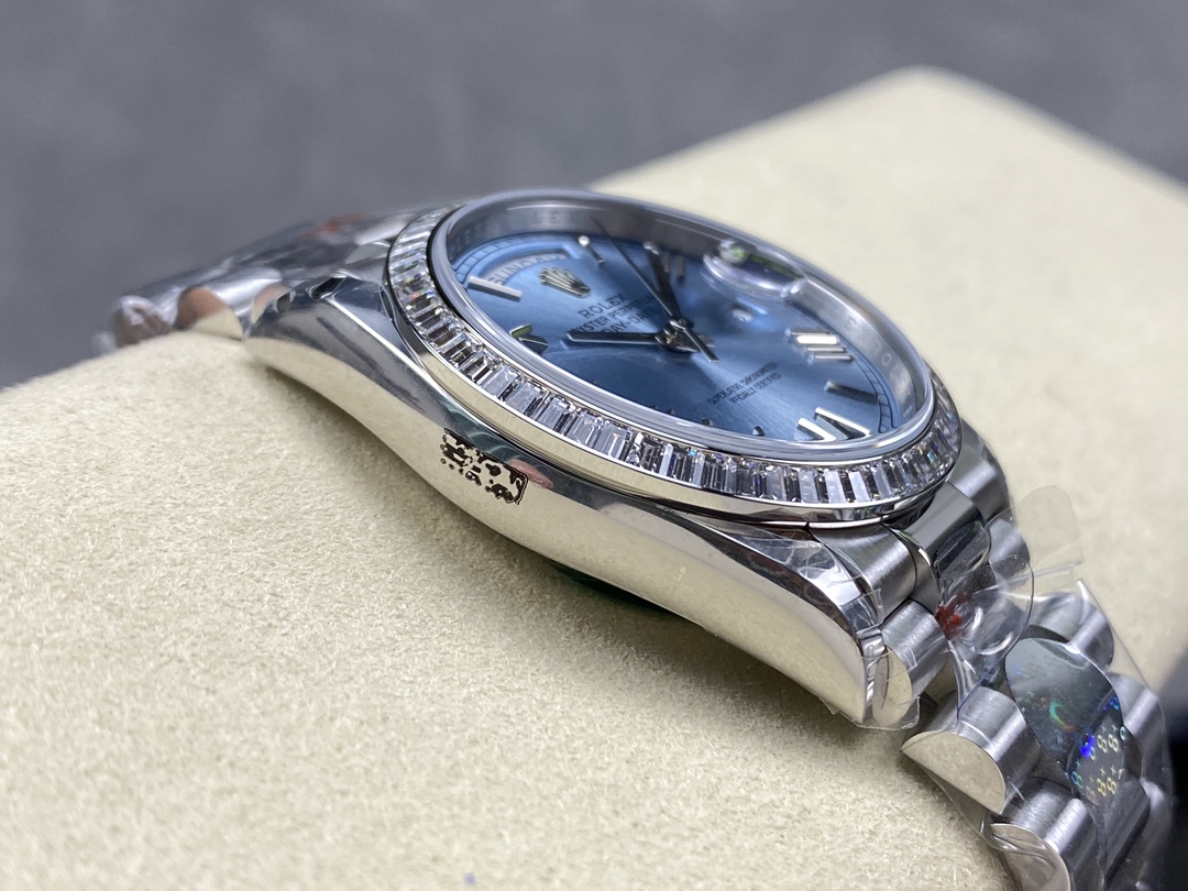 Rolex Day-Date 228396TBR 0030 Ice Blue Dial Platinum Diamond Bezel 40mm Mens Replica Watch