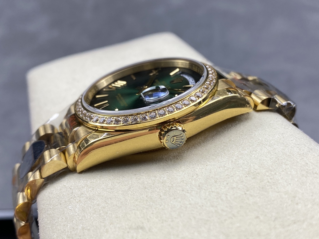 Rolex Day Date 36 36mm Green Ombré Dial Diamond-Set Bezel President Bracelet m128348rbr 0068