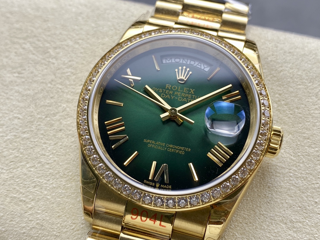 Rolex Day Date 36 36mm Green Ombré Dial Diamond-Set Bezel President Bracelet m128348rbr 0068