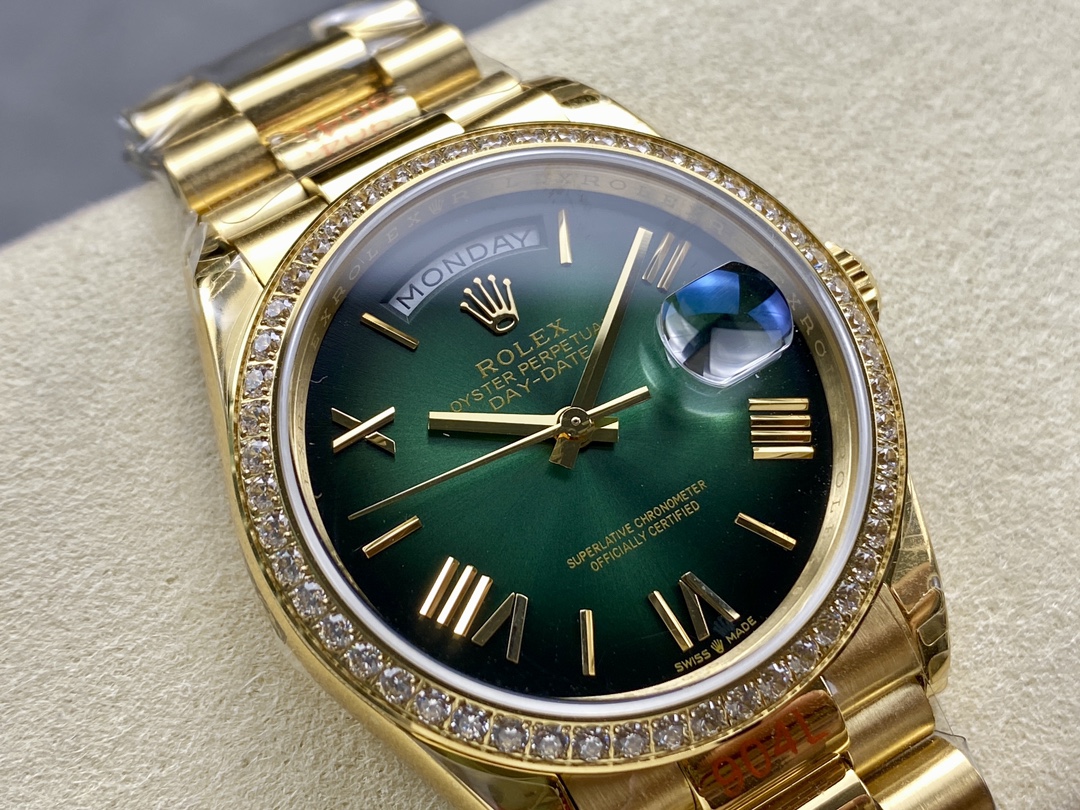 Rolex Day Date 36 36mm Green Ombré Dial Diamond-Set Bezel President Bracelet m128348rbr 0068
