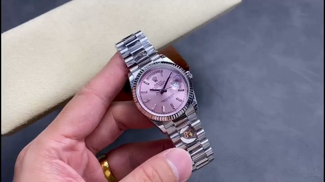Rolex Day Date 36mm Pink Diamond-Set Dial Fluted Bezel President m128239 0071
