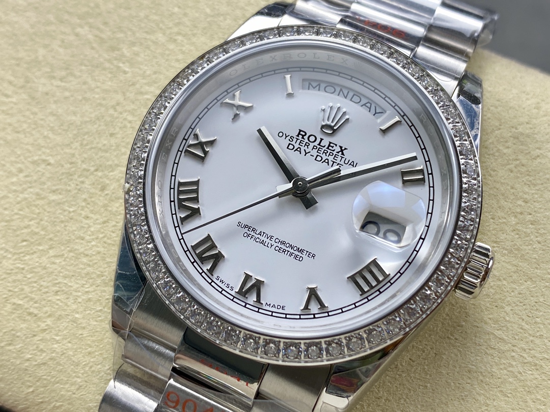 Rolex Day Date 36 White Gold Diamond Bezel White Dial m128399tbr 0019