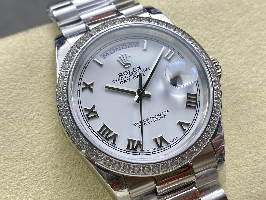 Rolex Day Date 36 White Gold Diamond Bezel White Dial m128399tbr 0019