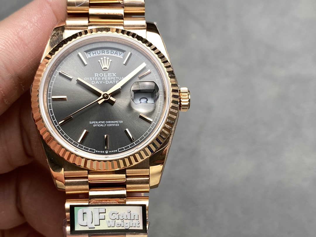 Rolex Day Date Rose Gold Slate Diamond Dial President Bracelet M128235 0050