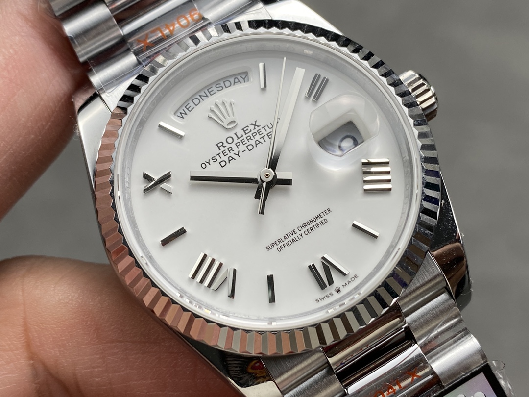 Rolex Day Date 36 White Dial Fluted Bezel White Gold m128239 0059 President Watch