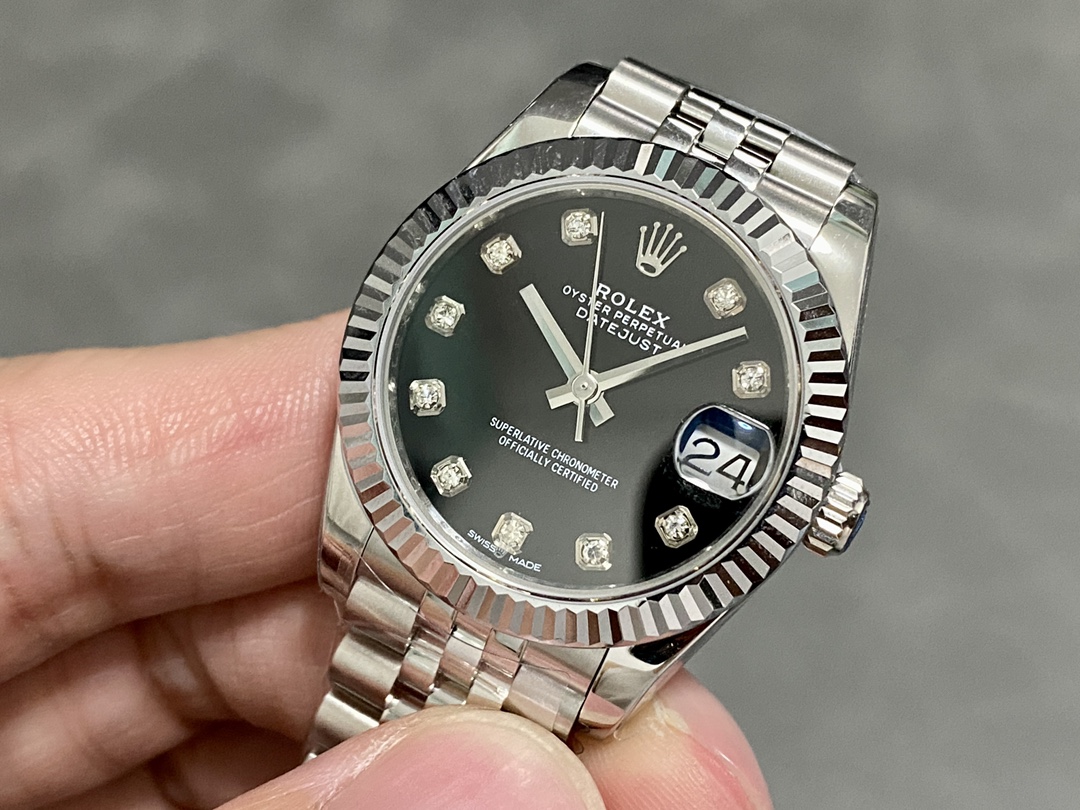 Rolex Datejust m178274 Black Diamond Dial Fluted Bezel 31MM Lady Replica Watch