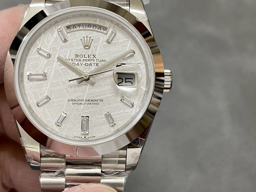 Rolex Day-Date 40mm Platinum Meteorite Baguette 228206 0036 Men's Watch