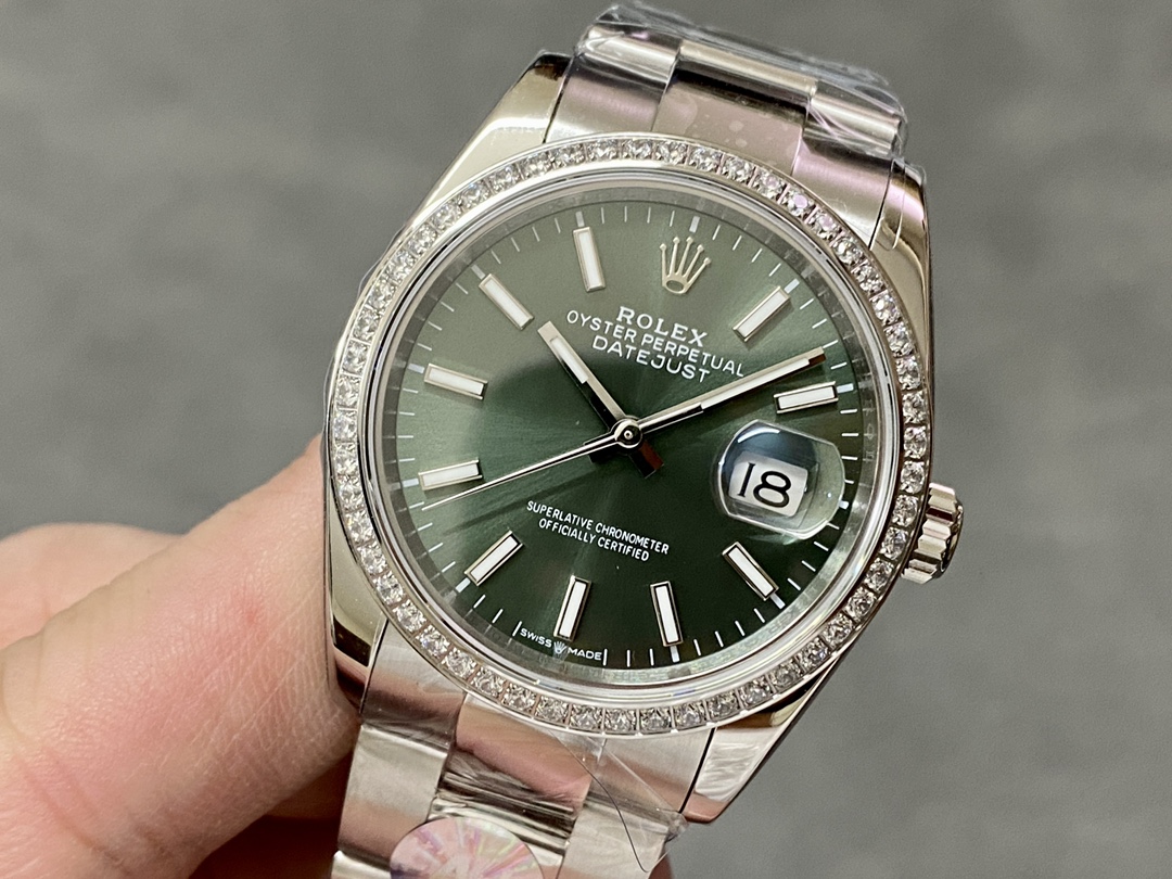 Rolex Datejust 36 White Gold & Diamonds Mint Green Dial M126284RBR 0044 Women's Watch