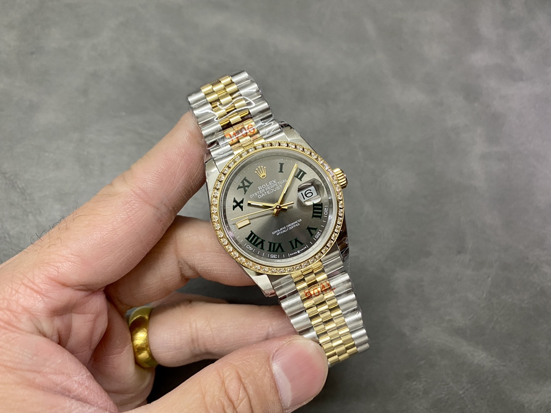 Rolex Datejust 36 Yellow Gold & Diamonds Slate Wimbledon Roman Dial m126283rbr 0021