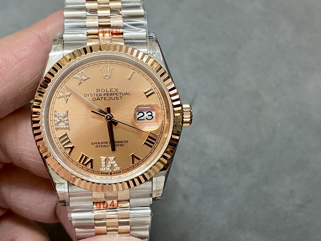 Rolex Datejust 36 Steel & Everose Gold Rose Diamond Pave Roman Dial m126231 0027