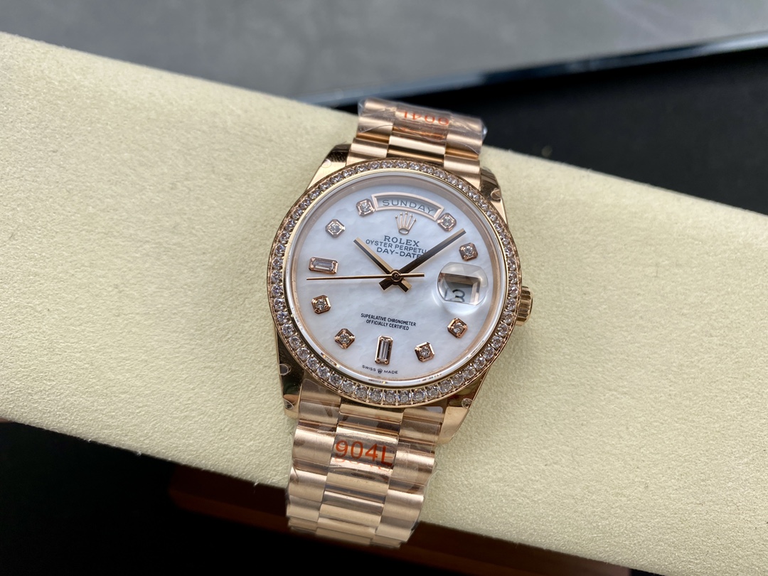 Rolex Day-Date 36MM 128345RBR 0028 Mother of Pearl White Dial Everose Gold Unisex Replica Watch