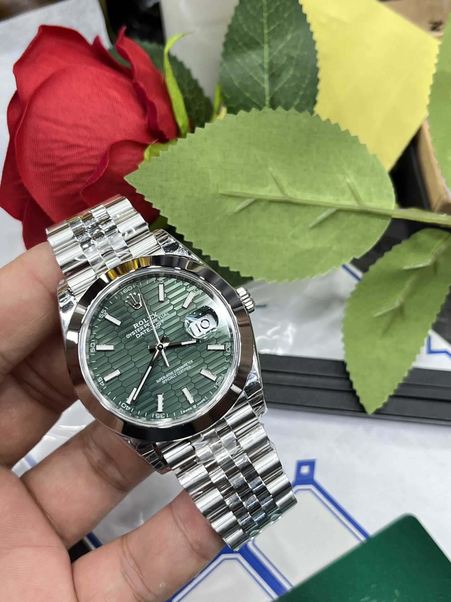 Rolex Datejust 41 Mint Green Dial with Smooth Bezel 126300 Men's Watch